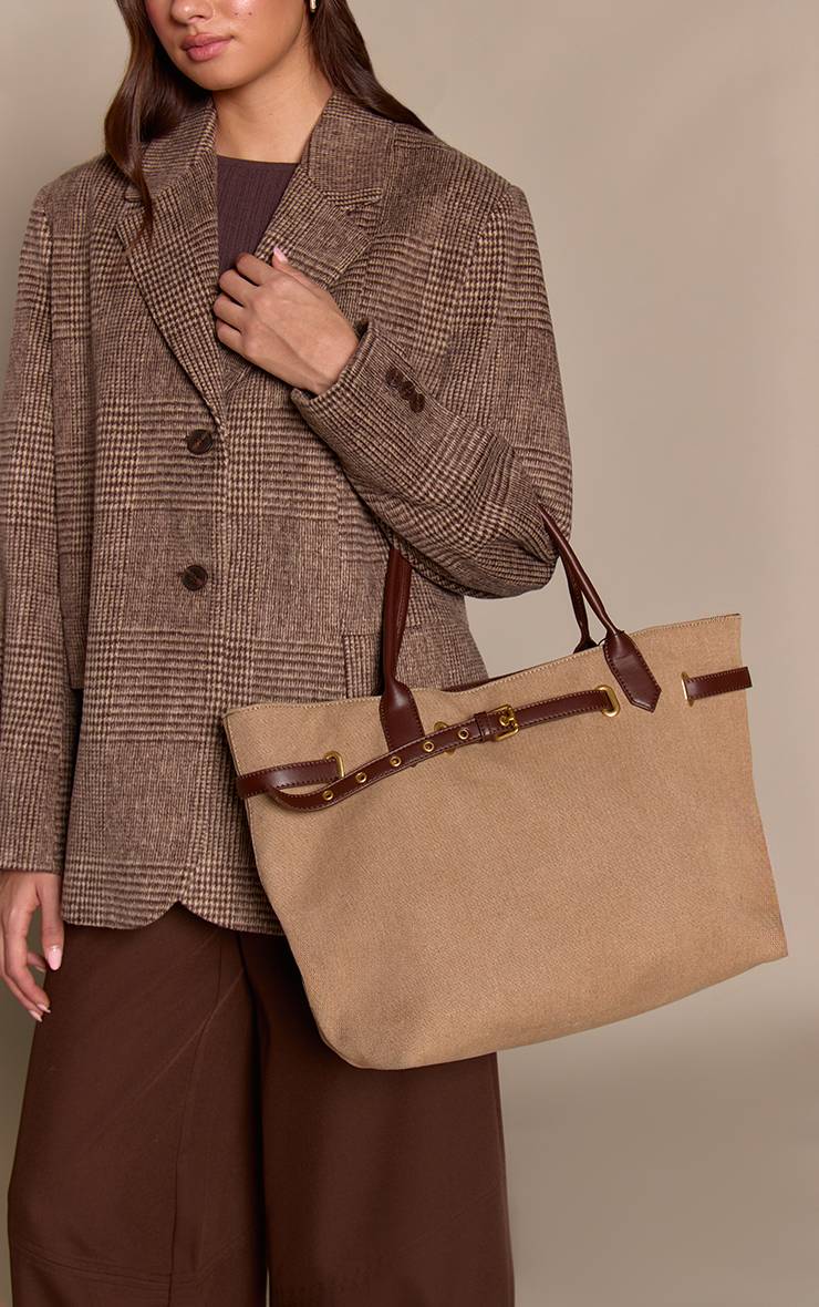 Beige Sac Cabas En Toile Avec Détail Boucle