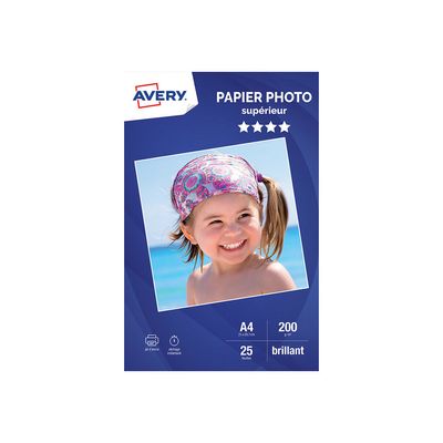 Avery - Papier Photo brillant - A4 - 200 g/m² - impression jet d'encre - 25 feuilles
