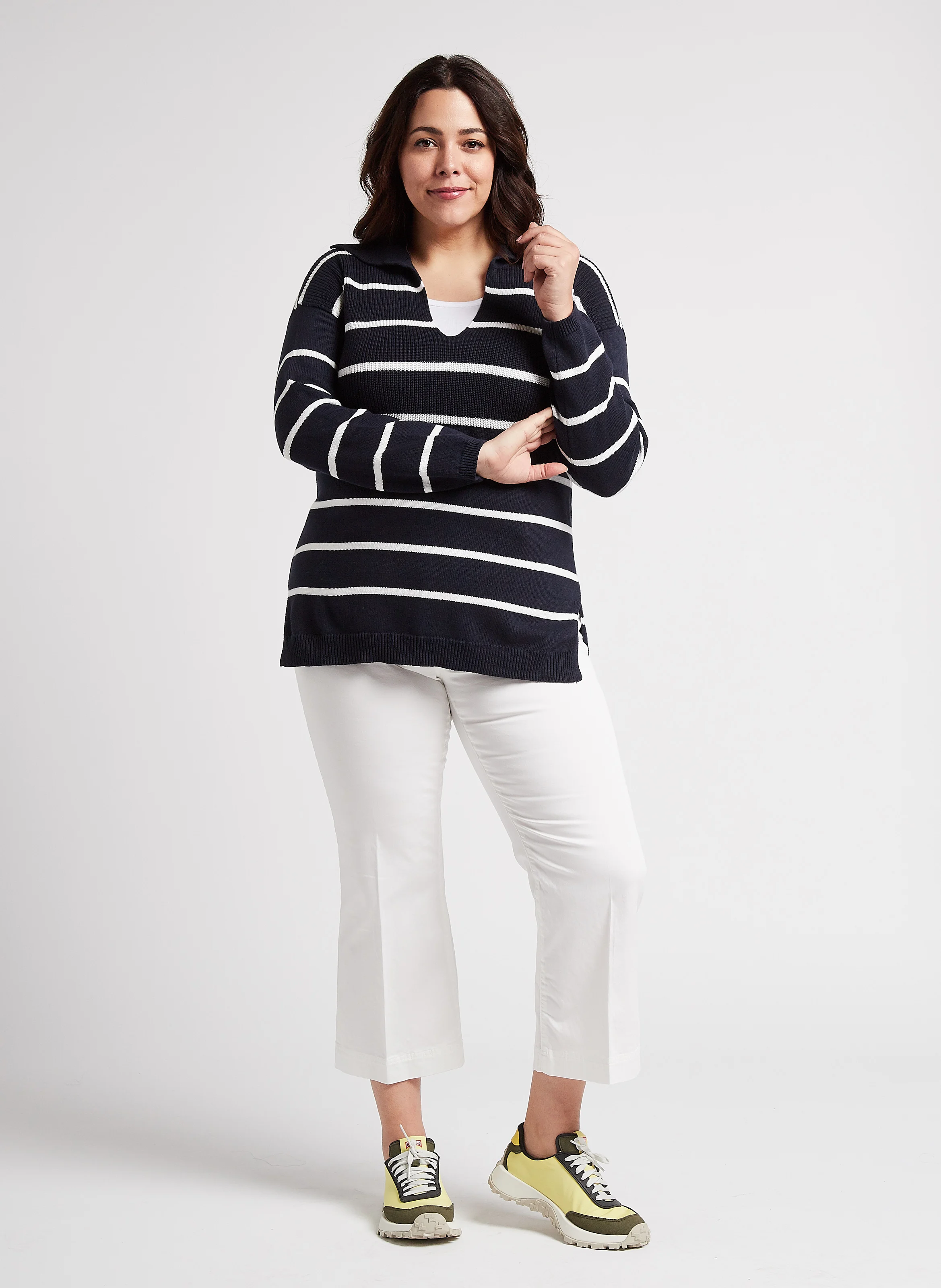 AGATA - Pull marin à col tunisien en coton| Bleu