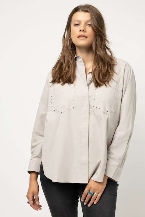 Hemdbluse, Loose Fit, Zier-Nieten, Langarm