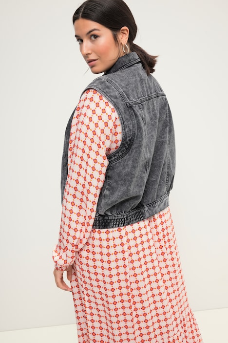 Jeans-Weste, Loose Fit, Hemdkragen, seitlich elastischer Saum