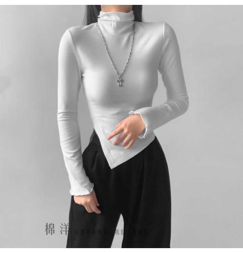 Honmizz - T-shirt met lange mouwen en col, asymmetrische en slanke pasvorm