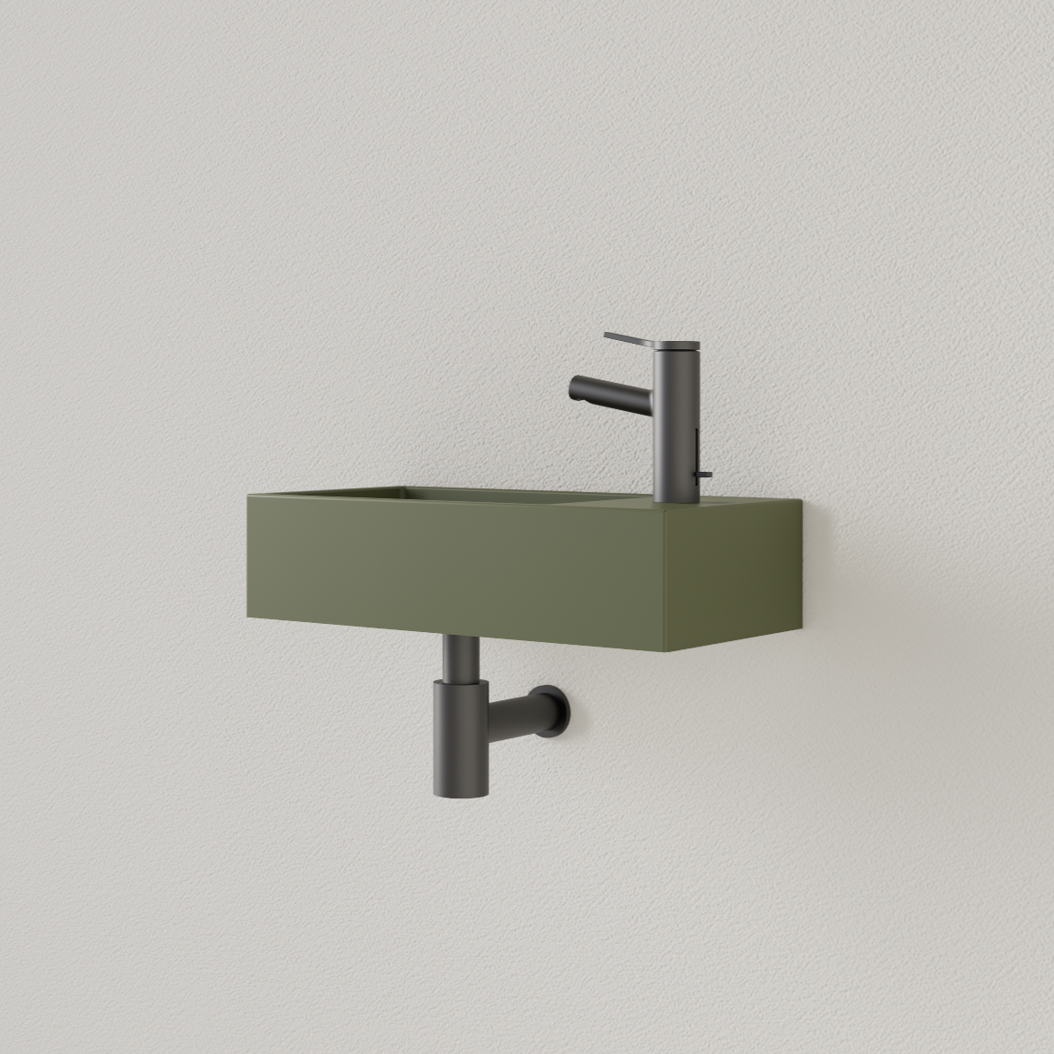 Sanigoods Nano fontein rechts olijf groen met kraangat 36x18cm