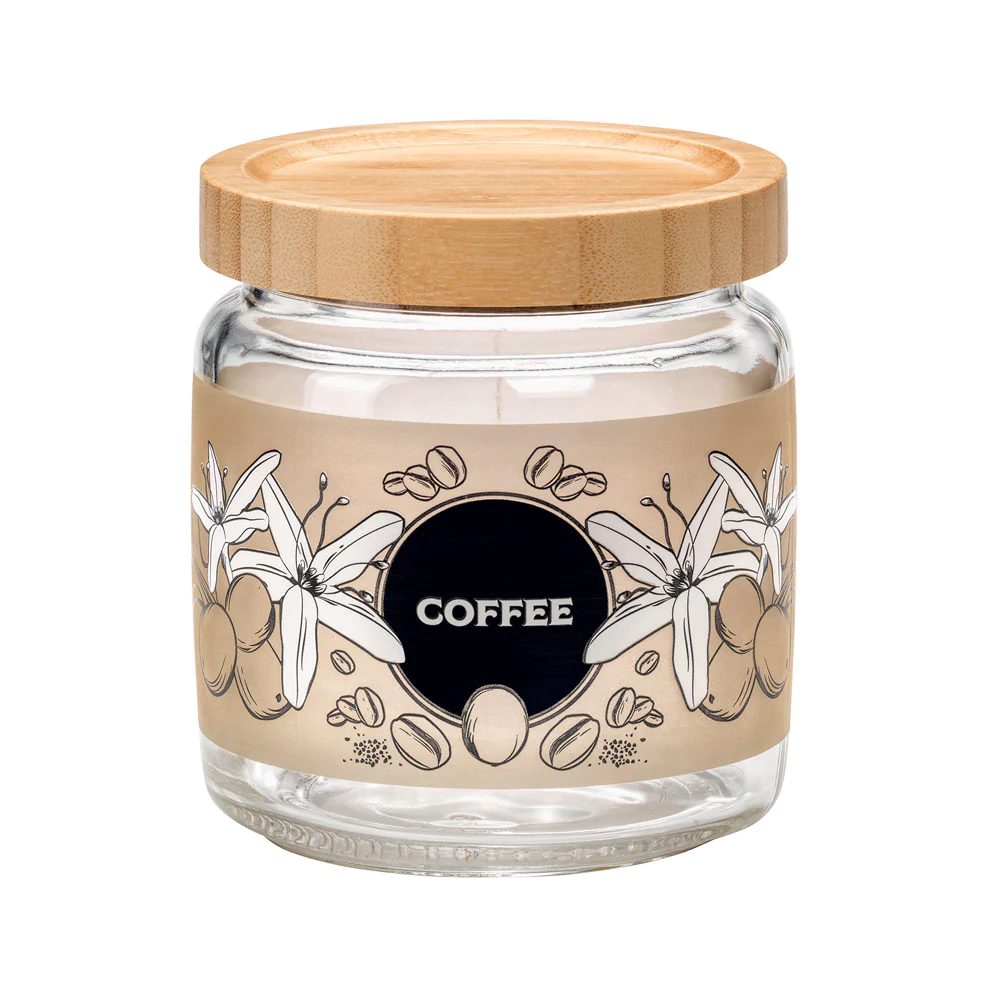 Bocal avec couvercle 0,75 l en bambou décor café Bormioli Rocco