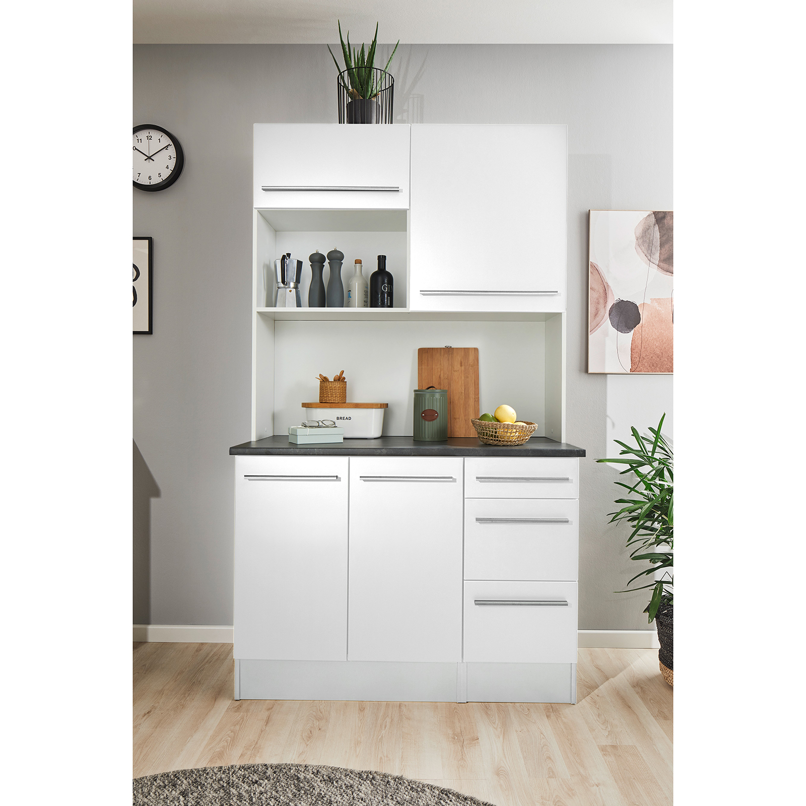 Buffet - weiß Hochglanz - Stone Dark - 120 cm