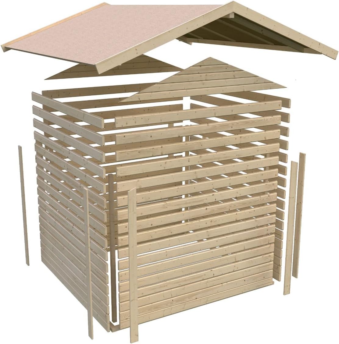 Karibu Gartenhaus 19mm Multi Satteldach mit Schrank und Anbaudach inkl. Fußboden & Dacheindeckung (Pultdach naturbelassen)