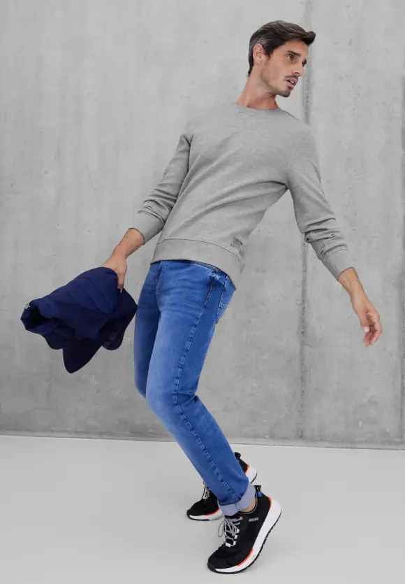 Sweatshirt in Piqué - silver grey melange