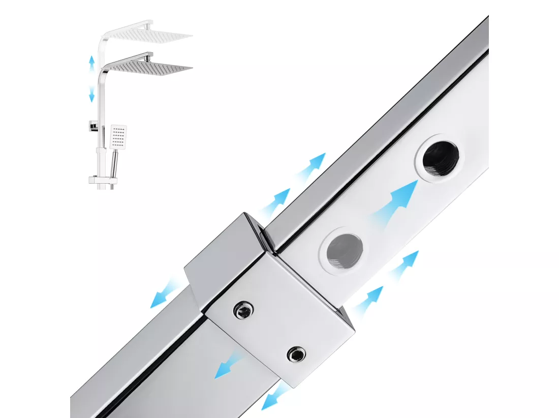AURALUM MAX Colonne de douche thermostatique,3 Fonctions Kit de Douche en laiton,avec Mitigeur Douche Cascade,Hauteur Réglable 98.5-129.5 cm,Chromé