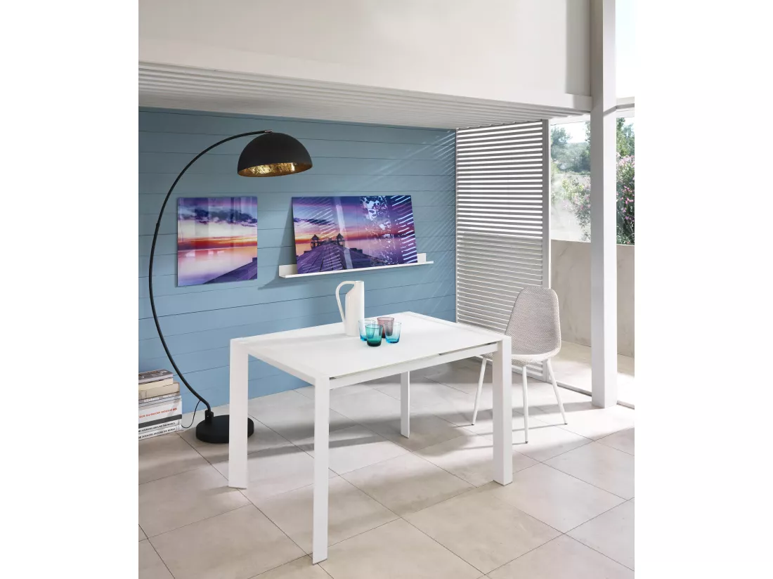 Pixel Table extensible (122/182 x 80 cm) en verre trempé blanc