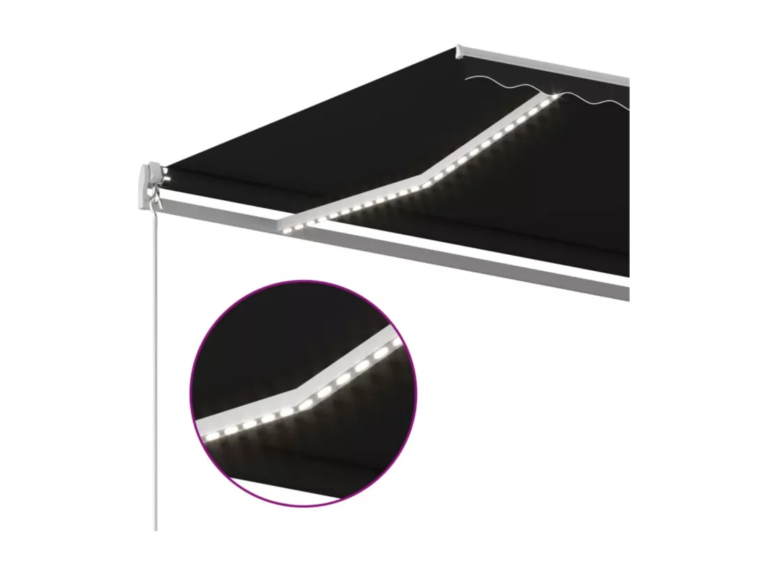 Auvent manuel rétractable avec LED 600x300 cm Anthracite