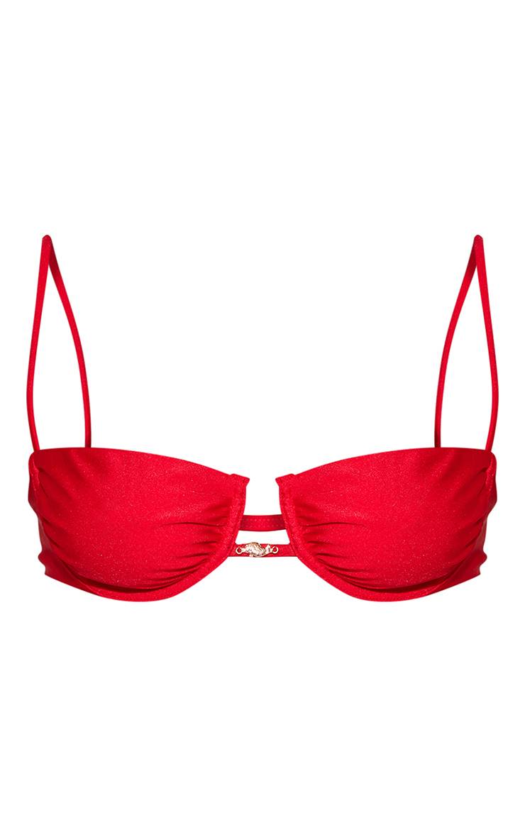 Rouge Haut De Bikini À Armatures Avec Ornement Poisson