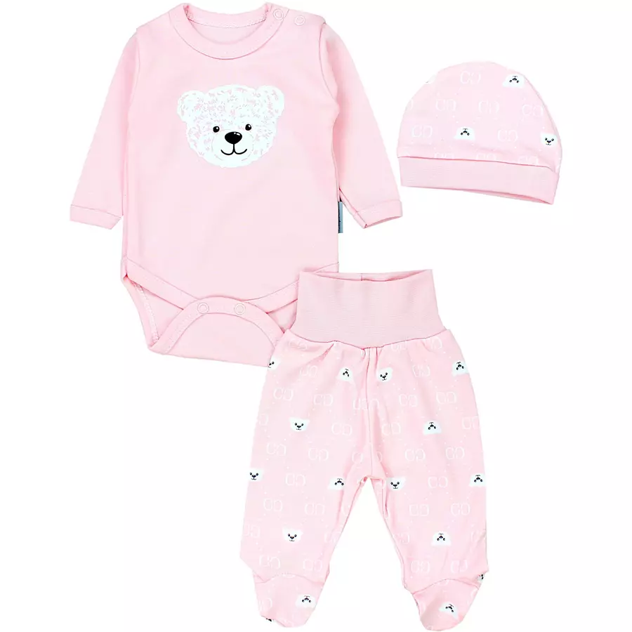TupTam Baby Bekleidungsset Langarmbody Hose Mütze3 teilig rosaweiß