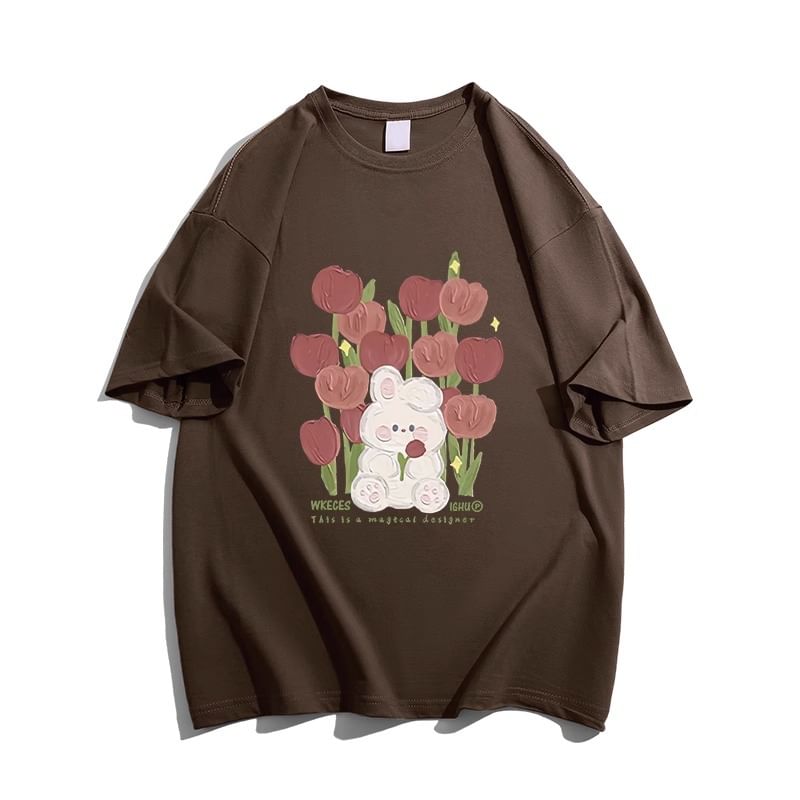 Bolgivy - T-shirt met korte mouwen en ronde hals en konijnenprint
