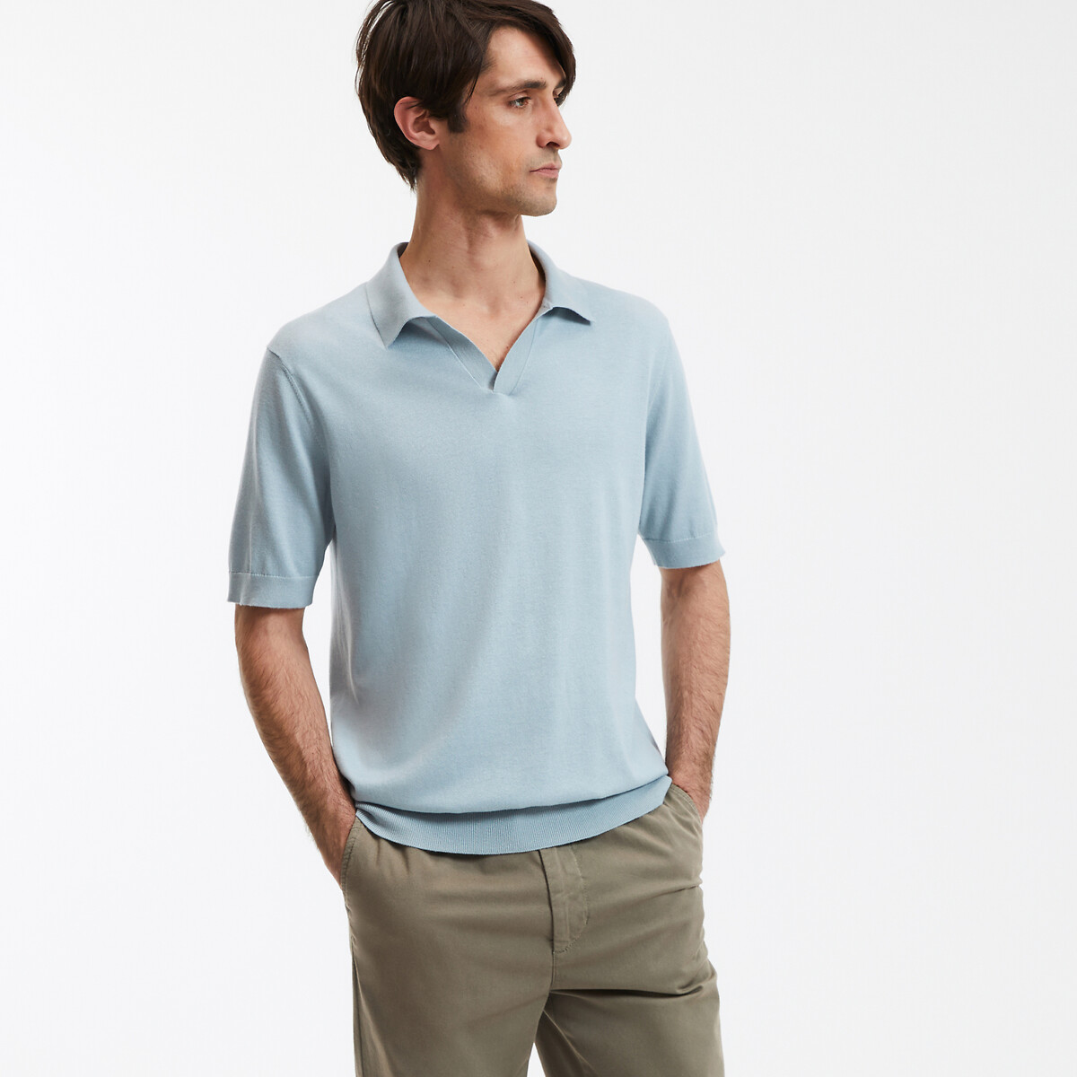 COLEÇÃO LA REDOUTE<br>Camisa polo com decote em V e mangas curtas