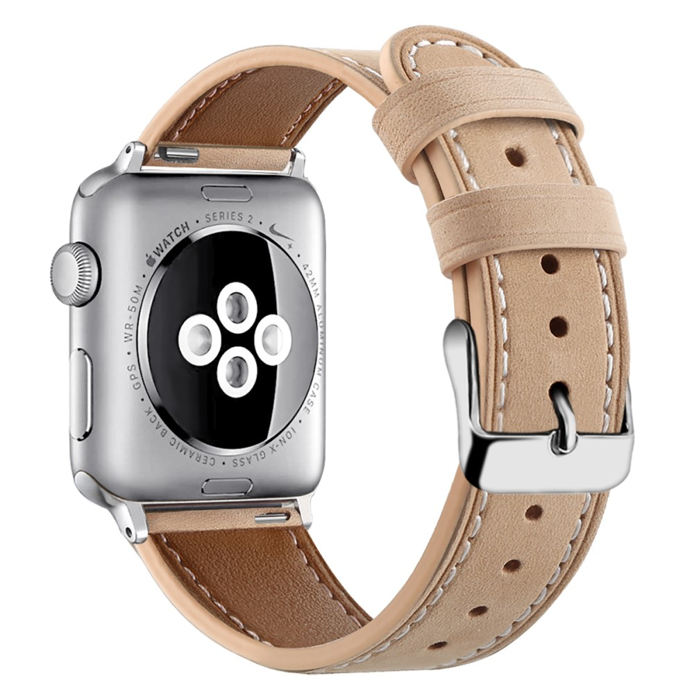 Apple Watch (42/41/40/38 mm) Ersatz Echtleder Armband (Gelenkumfang: 165-220mm) - Beige