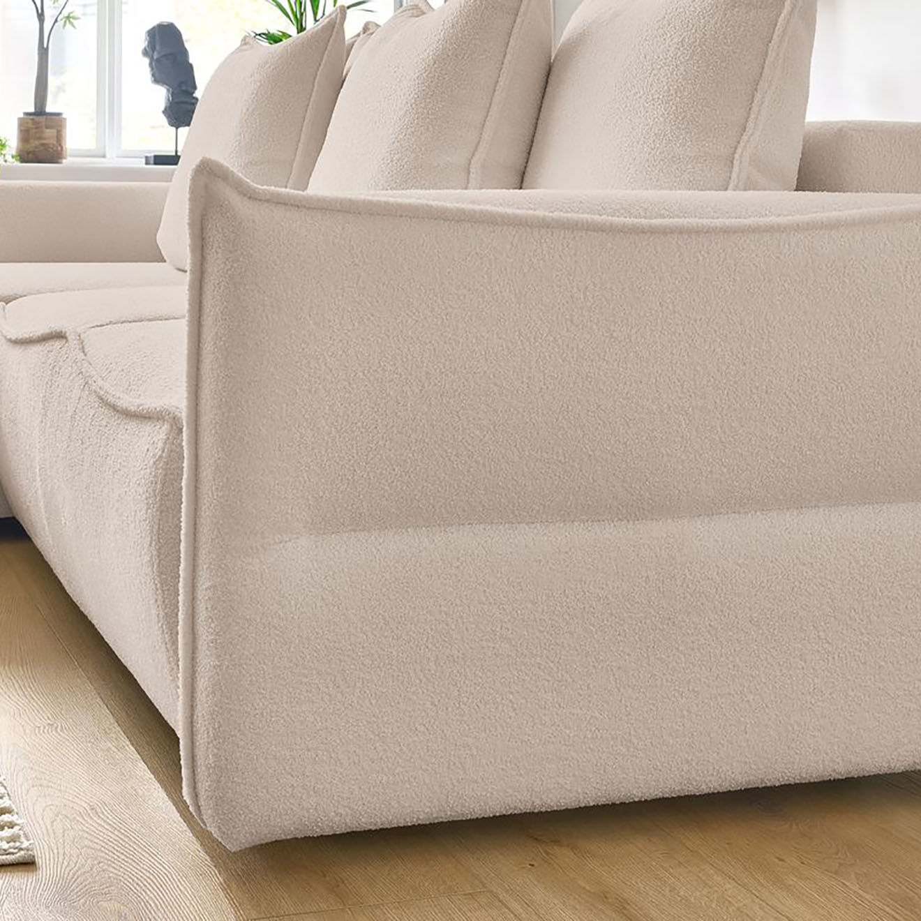 Bobochic Canapé d'angle gauche convertible bouclette Léon beige - 242x158x90 cm