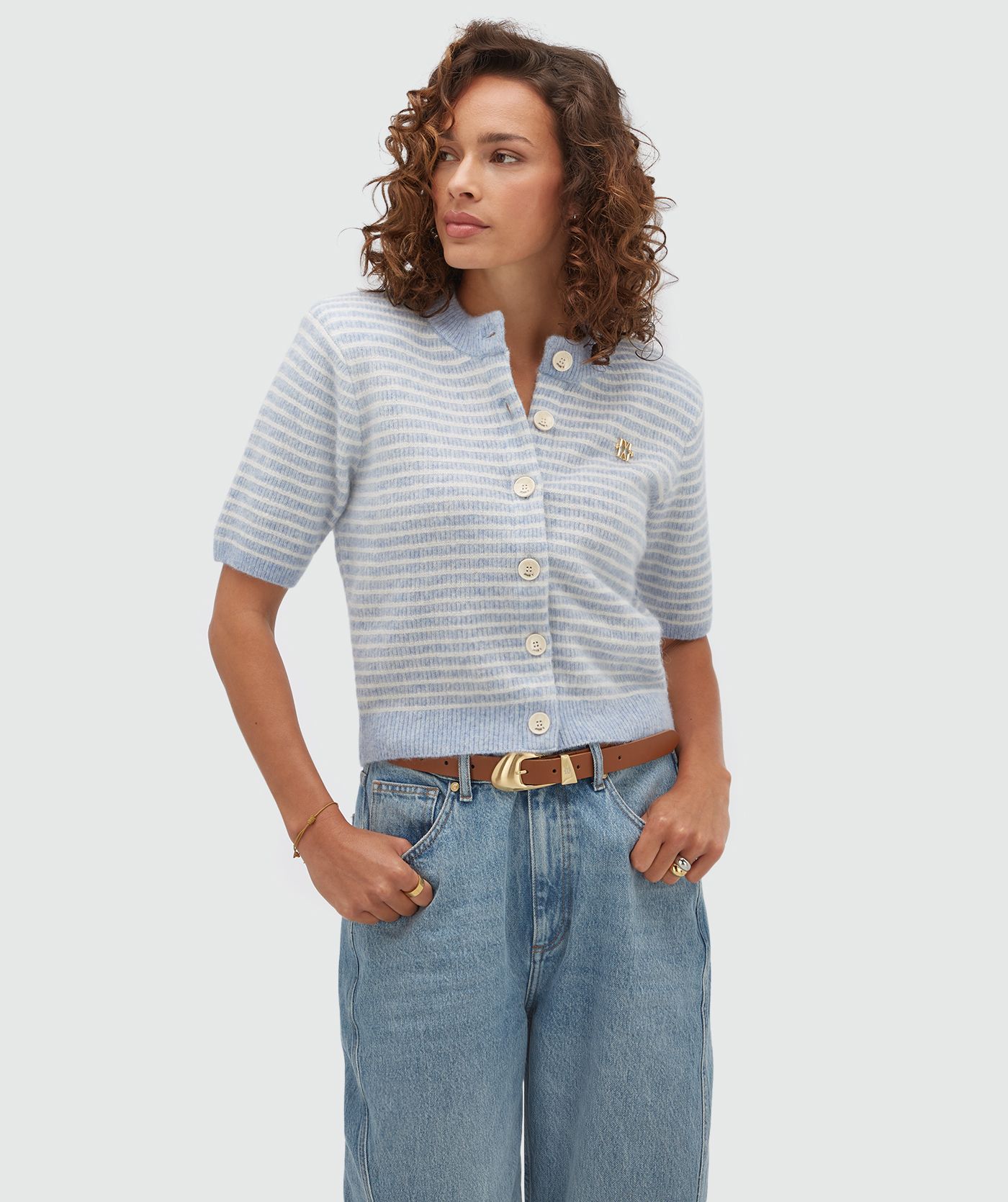 JV-CASSIE regular fit vest met wol - powder blue stripe