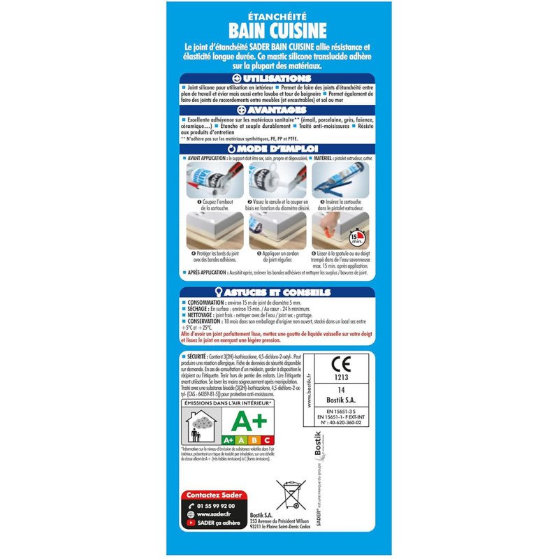 Sader mastic bain / cuisine 280 ml blanc