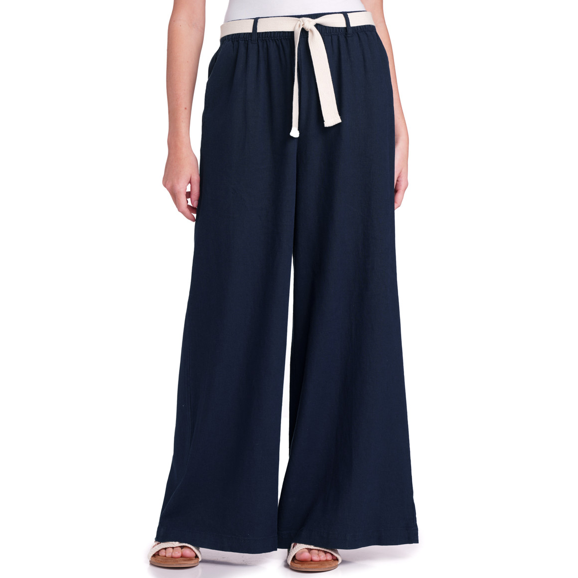 Gina Benotti Damen Leinen-Hose mit Bindegürtel dunkelblau