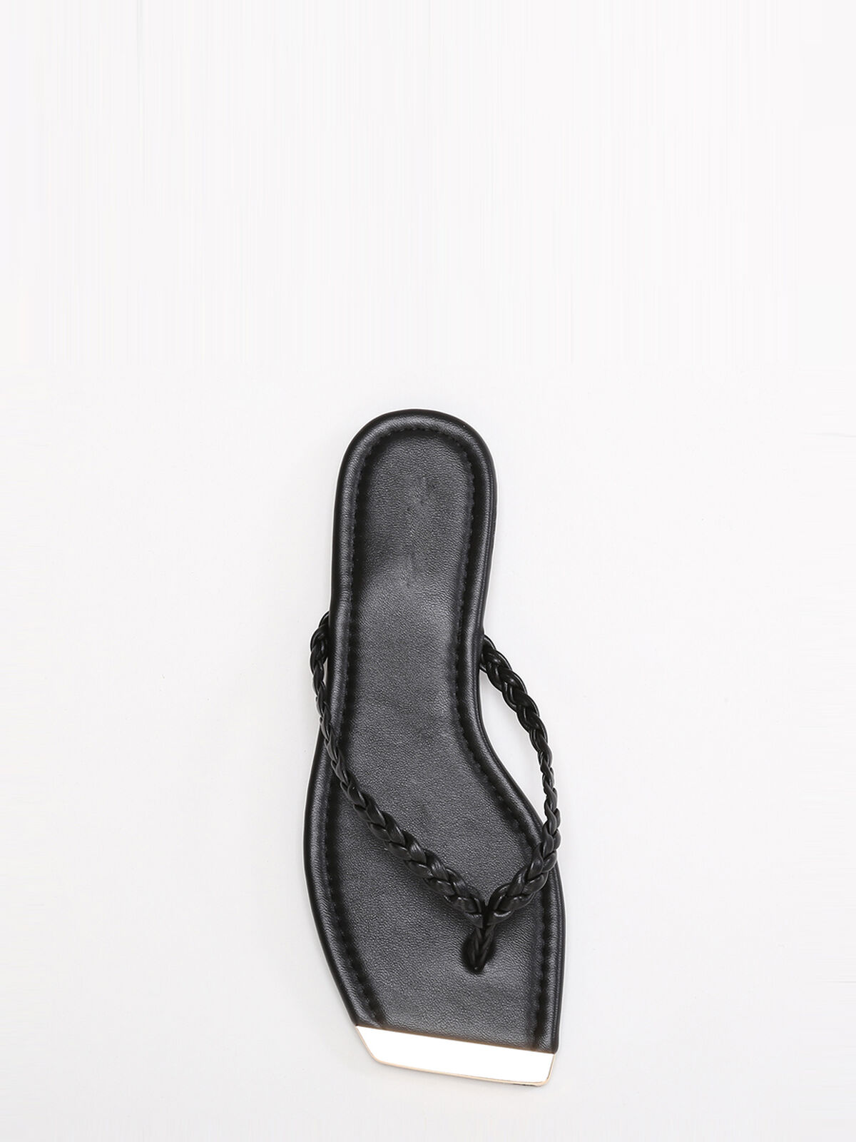 Tongs à bout carré avec détail- Noir