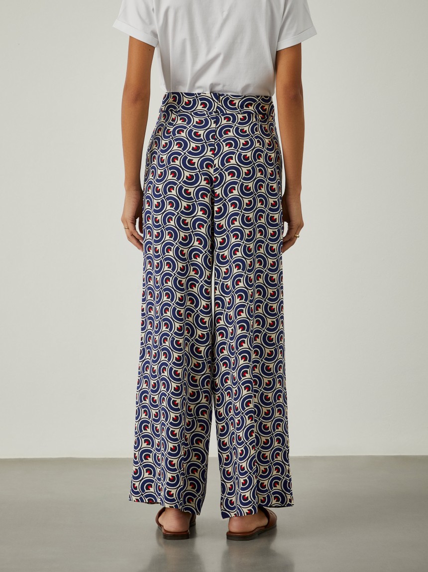 Calças pantalona com padrão geométrico