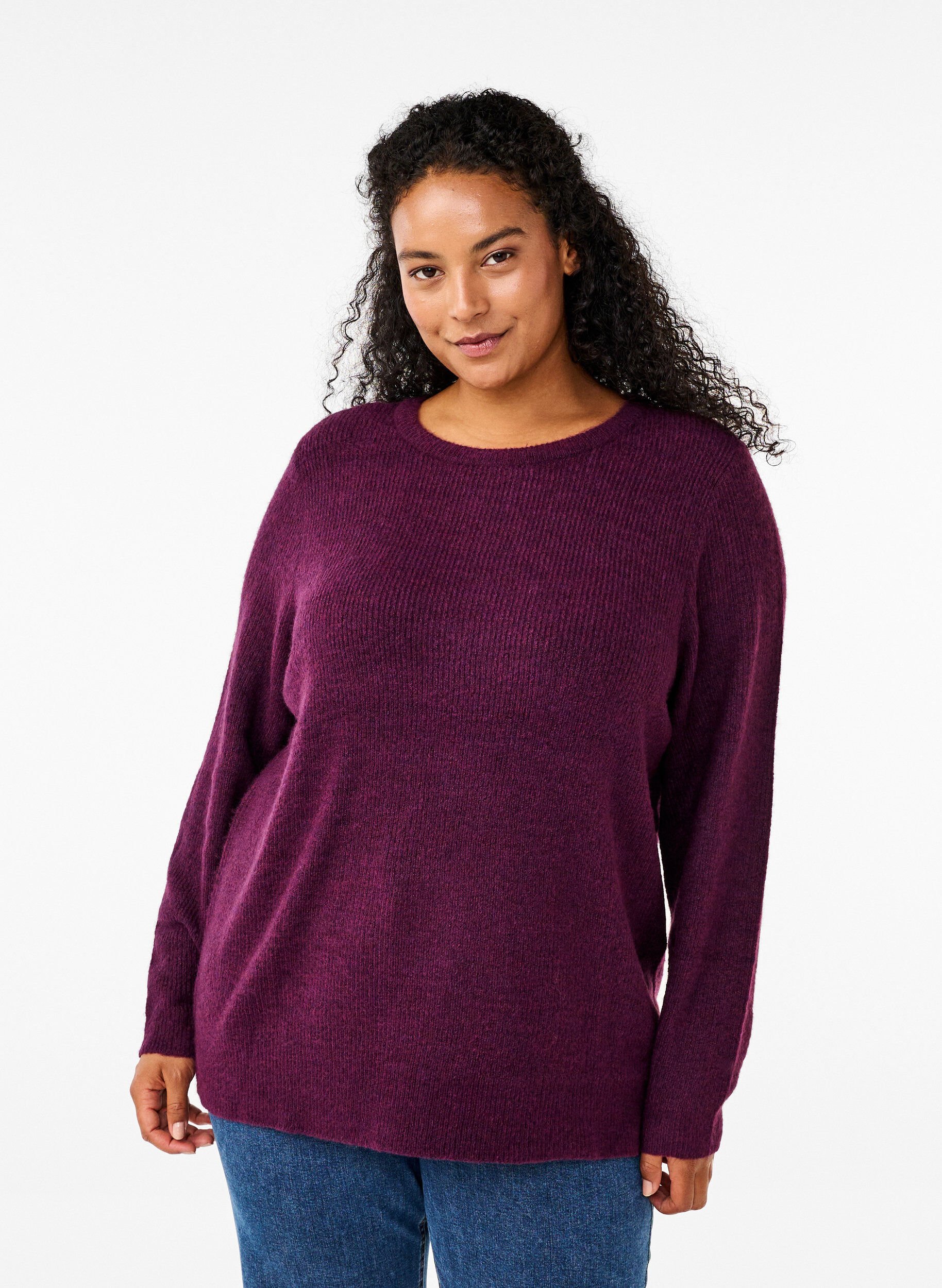 Meleret strikbluse med rund hals