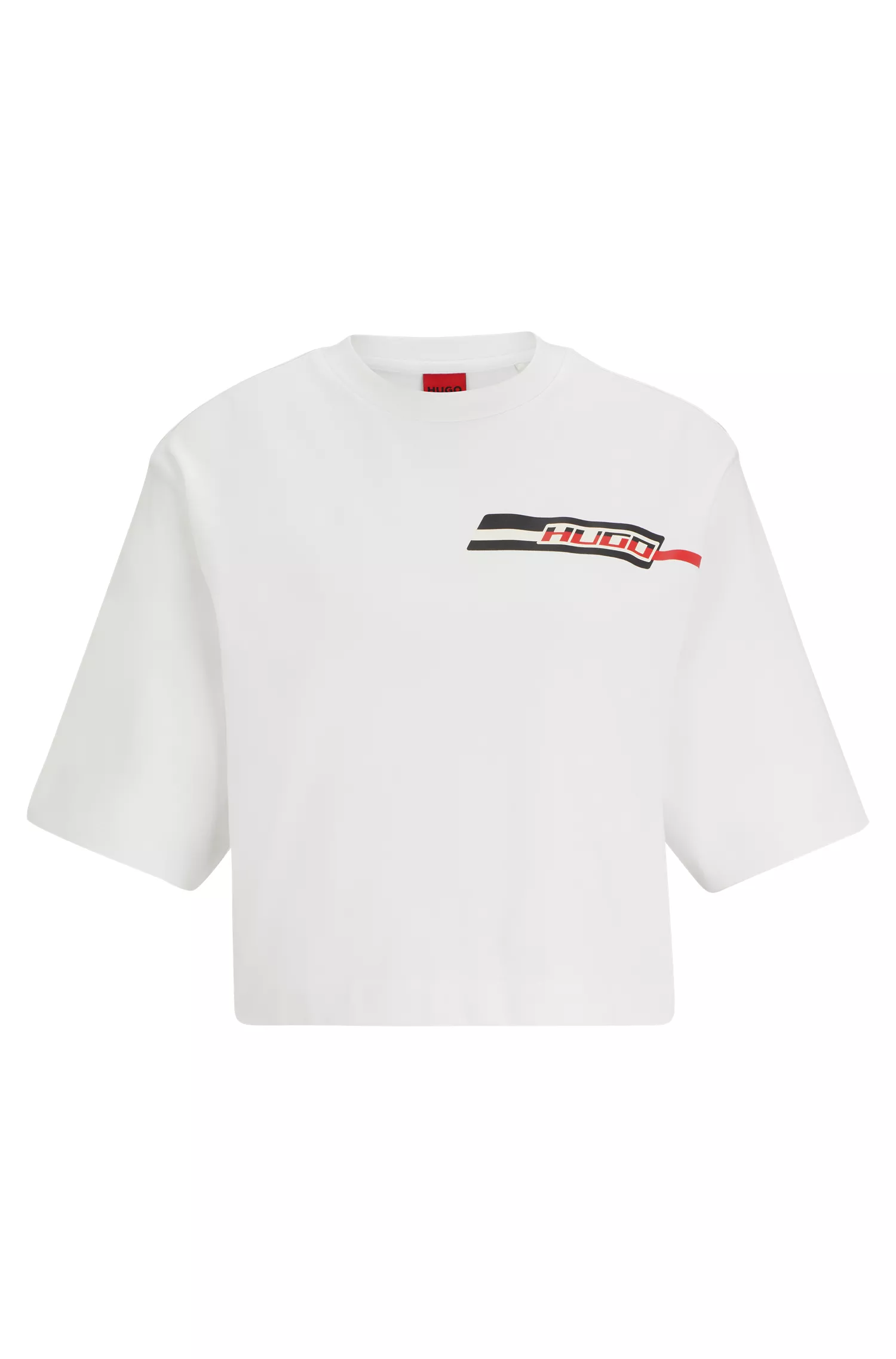 Camiseta HUGO vermelha de modelagem relaxada em malha de algodão com estampa sazonal.