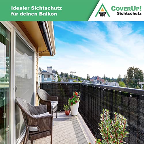 CoverUp! Balkonscherm 0,9 m x 3 m (180 g/m²) – Balkonbekleding, Terrasscherm, Ondoorzichtig – incl. 30 klittenbandkabelbinders – Zwart