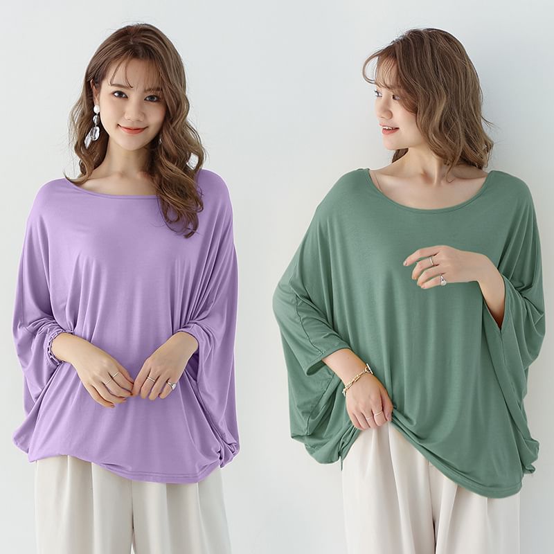 BOSAI - Vleermuismouwen ronde hals effen T-shirt