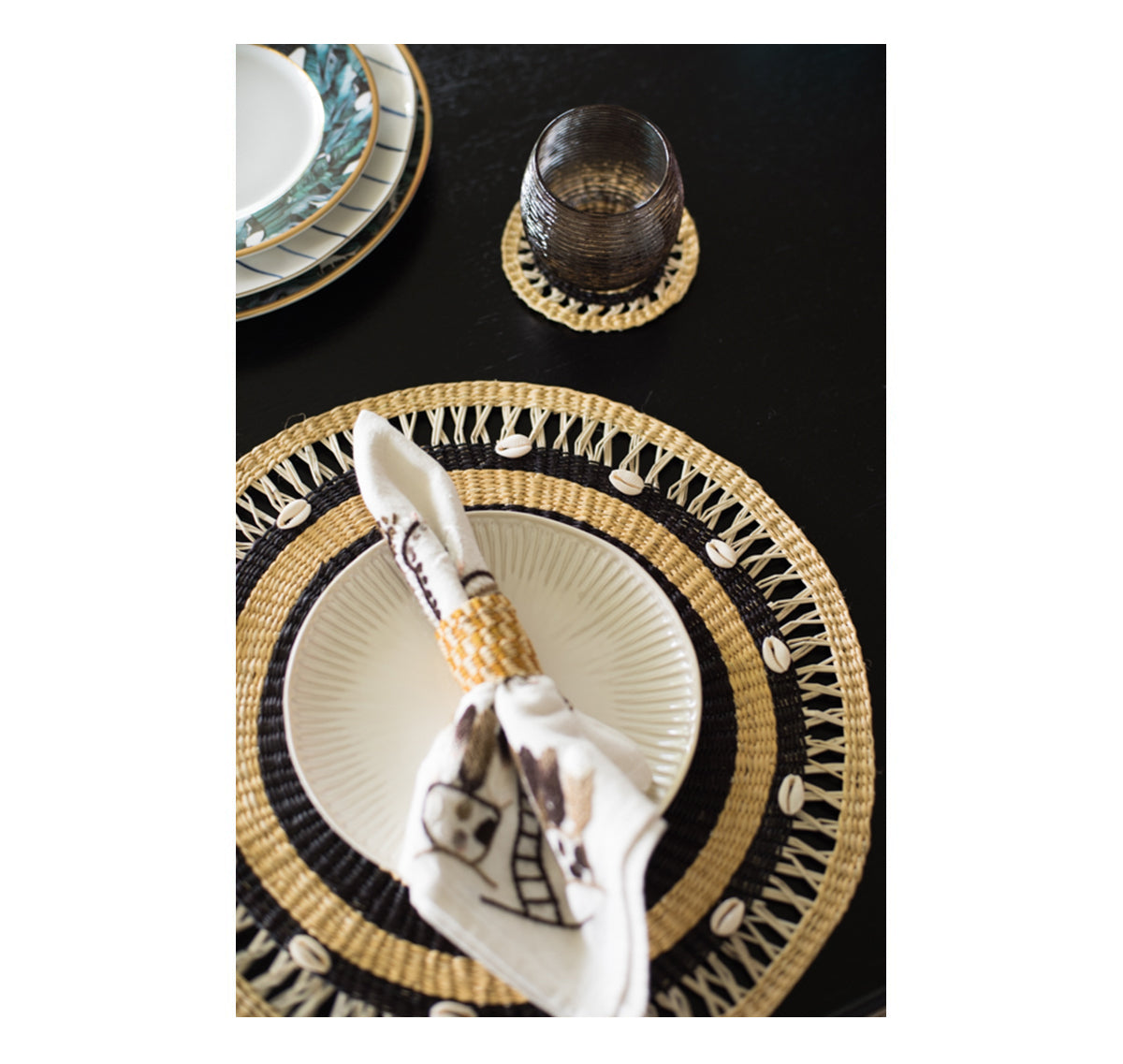 Set de table rond orné de coquillages (lot de 2)