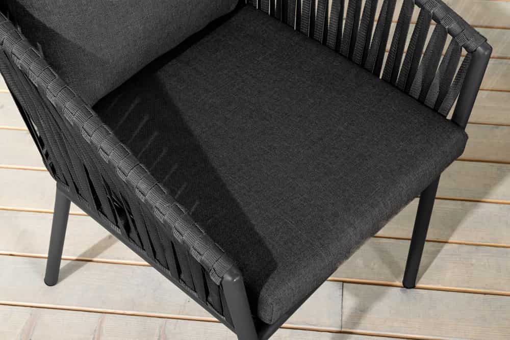 Moderner Stuhl ROPE anthrazit Metall Gartensessel inkl. Kissen In- und Outdoor