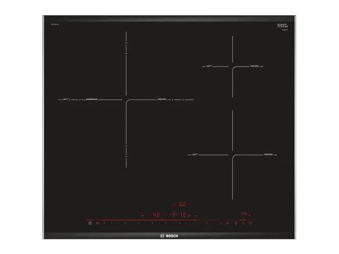 Bosch Serie | 8 PID675DC1E - Induktions kogeplade - 3 plader - Niche - bredde: 56 cm - dybde: 49 cm - med kantet front og ryg-pynt, aluminiumssidepynt - sort