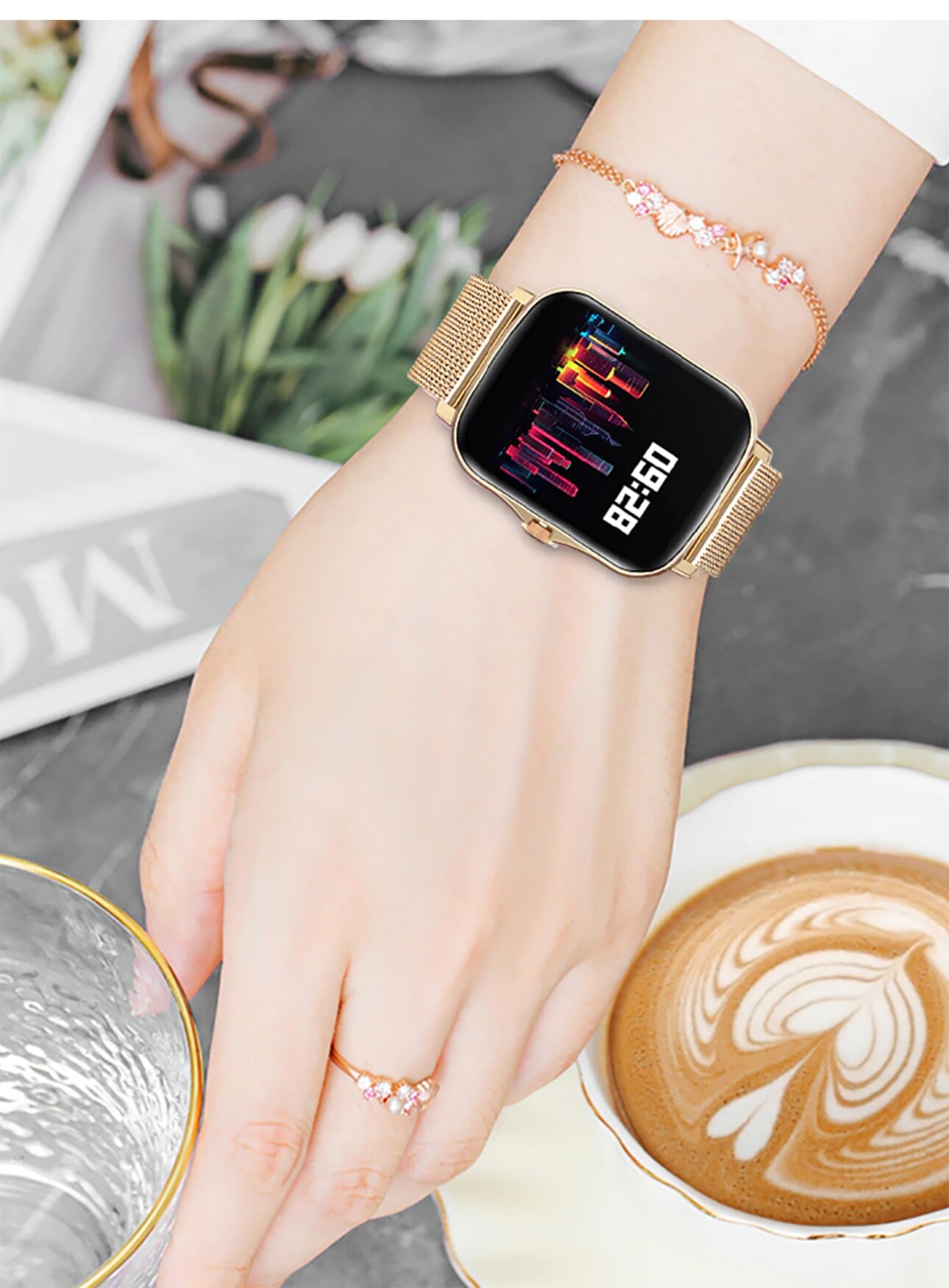 TPFNet Smart Watch / Fitness Tracker IP67 - Milanaise Armband + Silikon Armband - Android & IOS - Silber