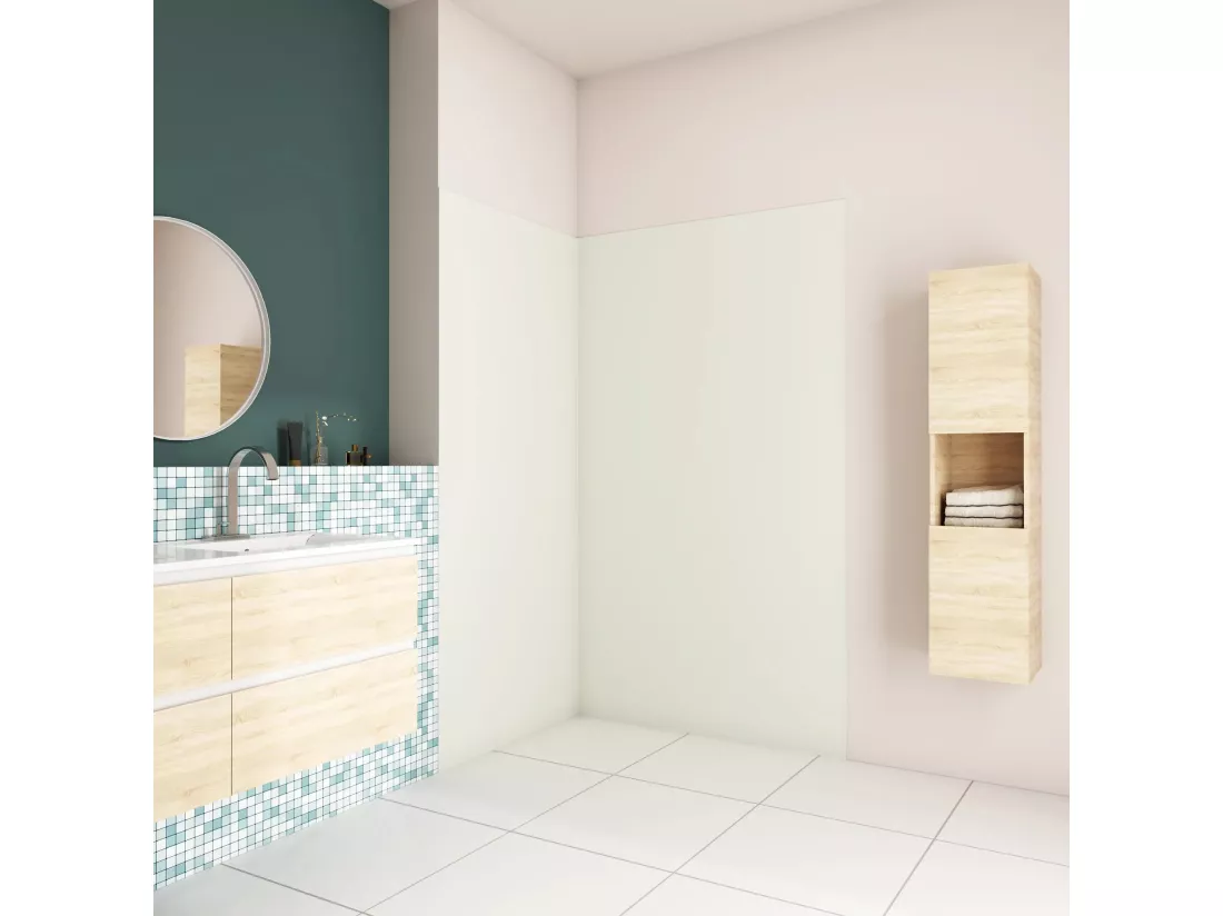 AICA Panneau mural de douche Ivoire 100x90x210cm,Panneaux muraux salle de bain habillage mural aluminium,avec 2 profilés de finition
