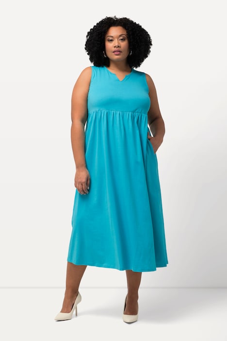 Jerseykleid, A-Linie, Tunika-Ausschnitt, ärmellos