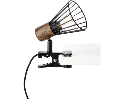 Klemlamp, 1-lichts, HxBxD 18x8x14 cm, kleur Manama hout - donker/zwart mat, met inline snoerschakelaar