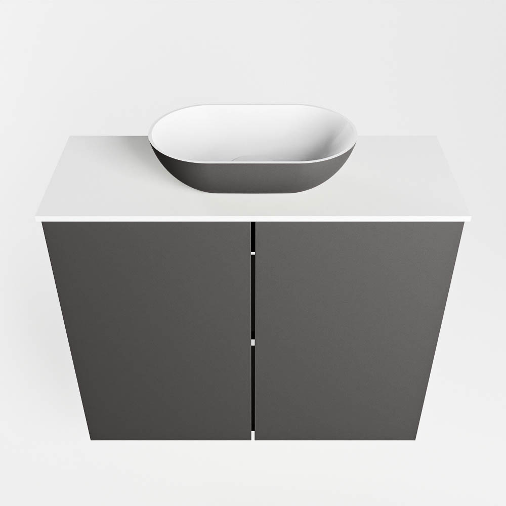 Mondiaz Fowy toiletmeubel 60cm dark grey met antraciete waskom midden zonder kraangat