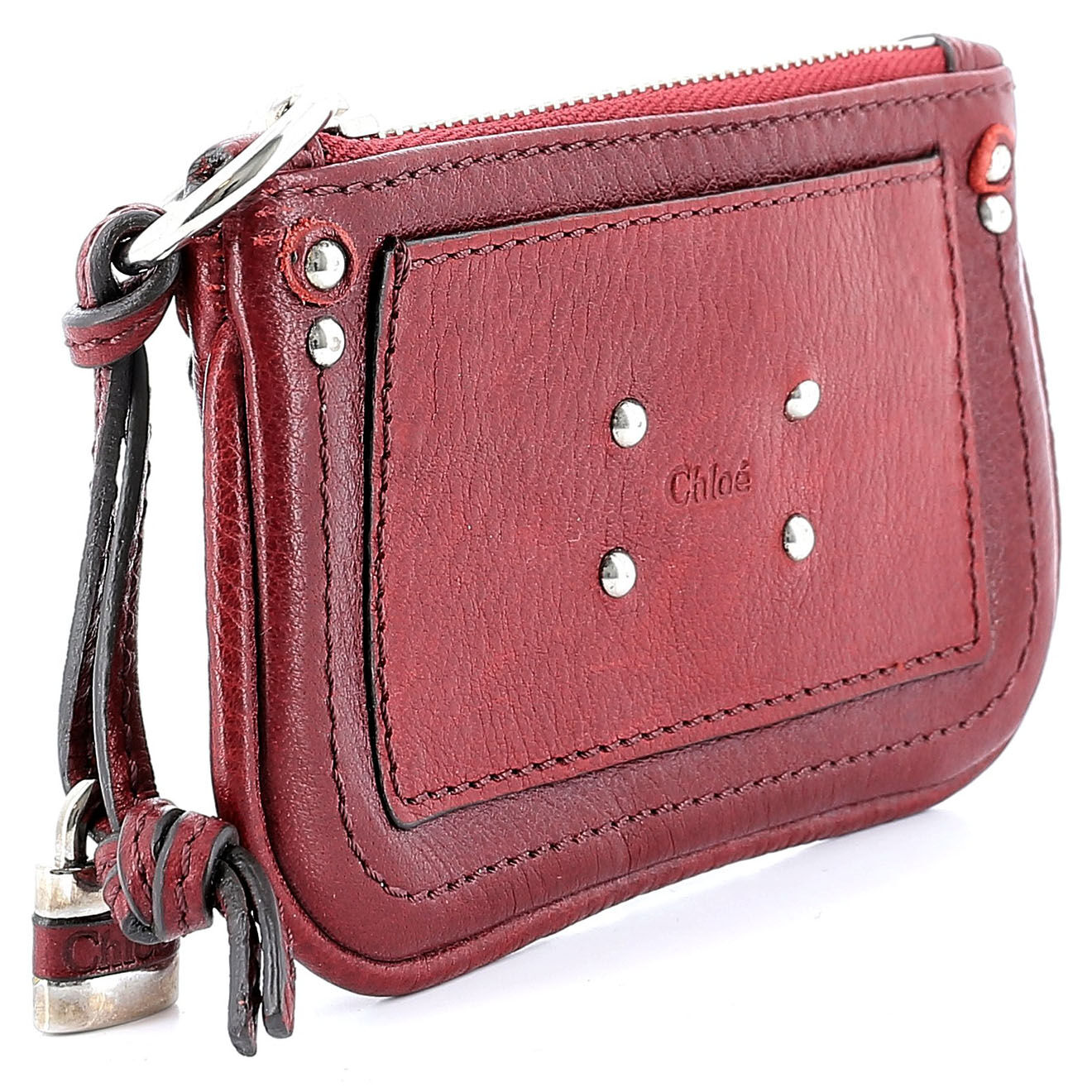 Chloé Porte-monnaie en Cuir grainé bordeaux - Très bon état - 13x0.5 cm