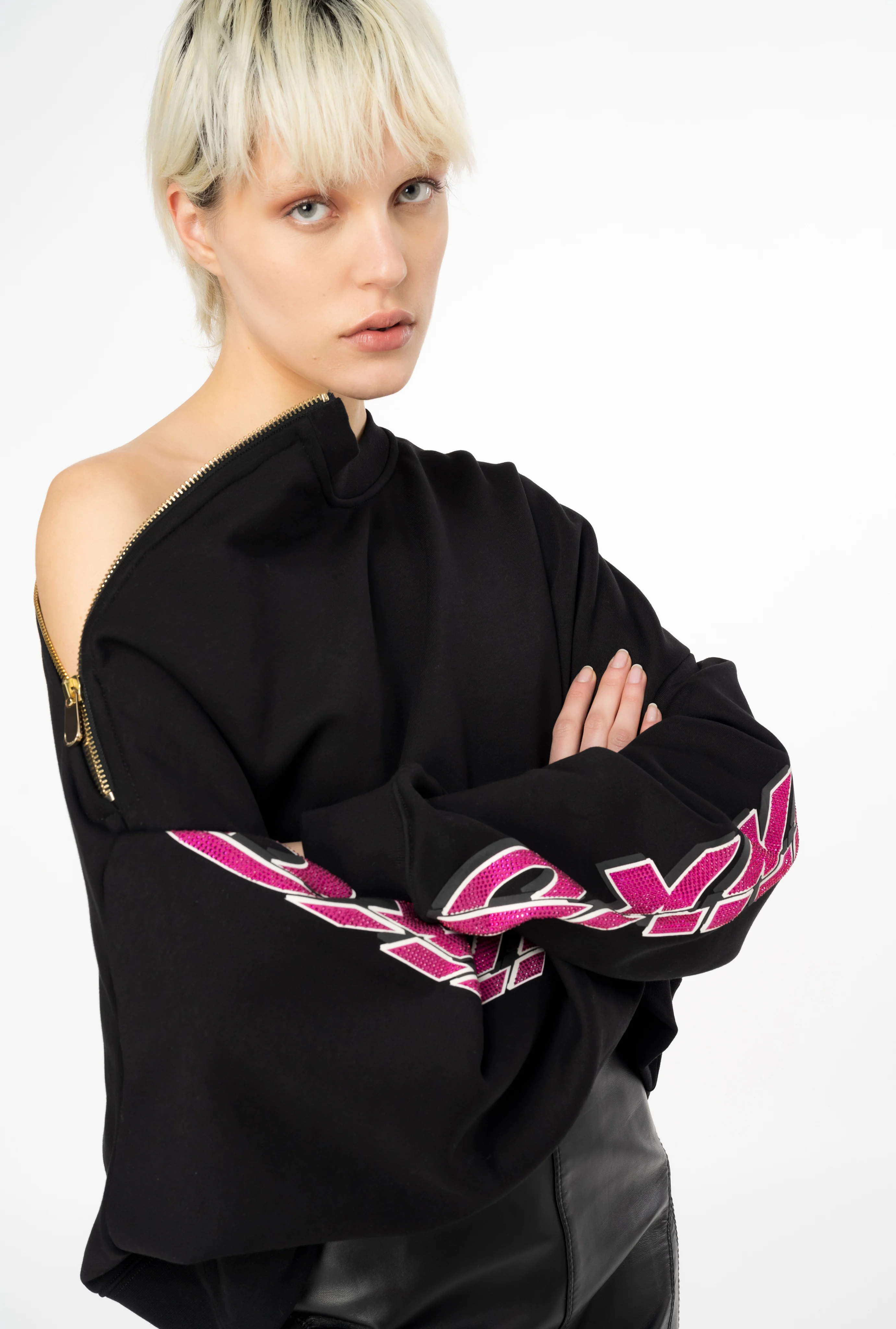 Sweat-shirt crop avec imprimé à strass | Multicolore