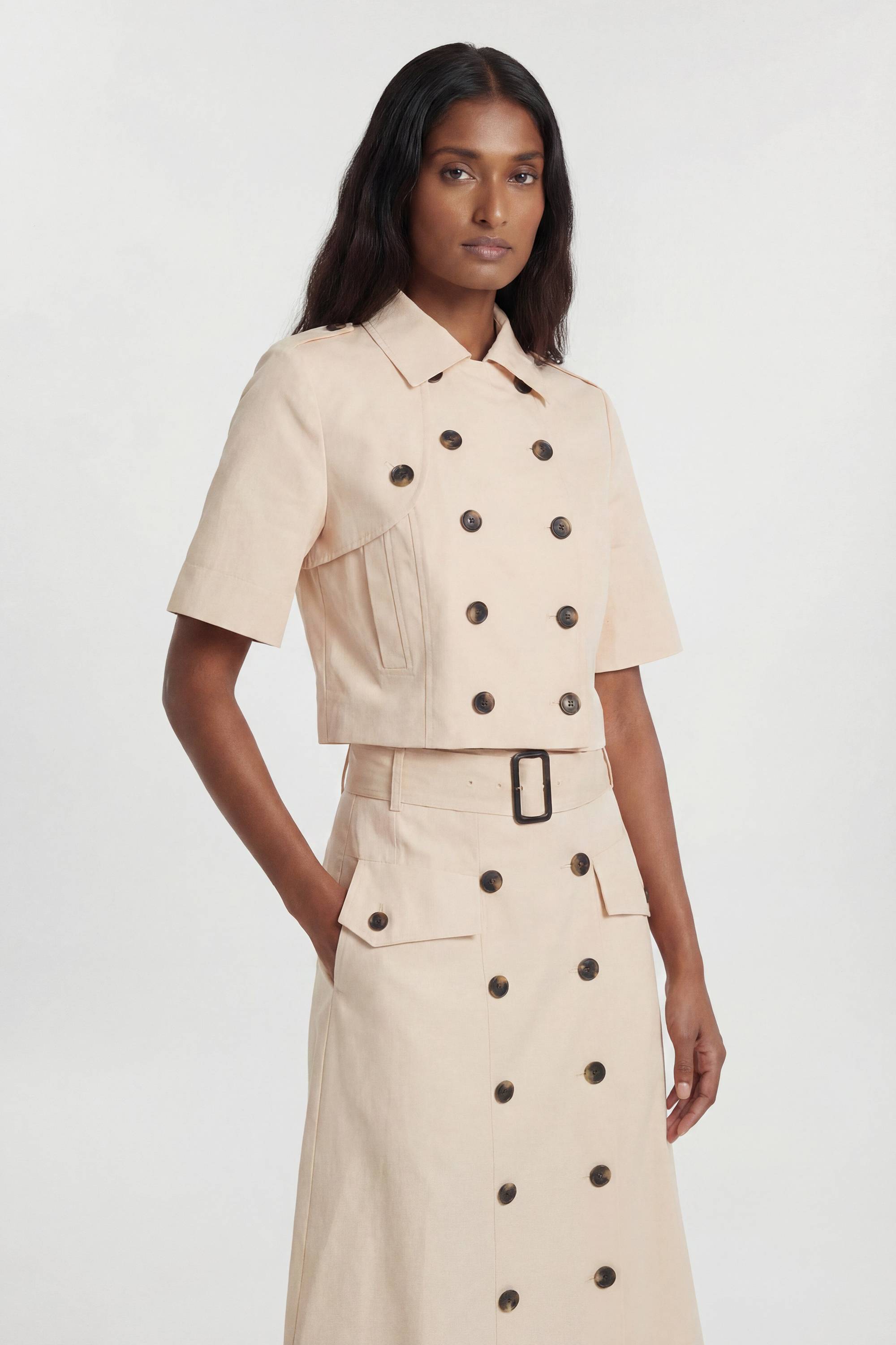 KarenMillen Jupe Plissée Ajustée En Coton Boutonnée Devant Inspiration Trench