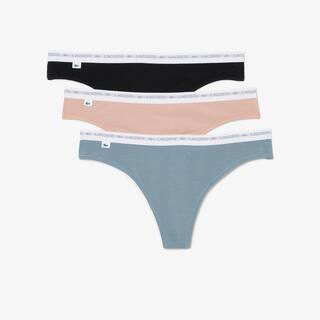 Lot de 3 strings siglées en coton stretch Culottes & bas - Noir - Lacoste - Femme