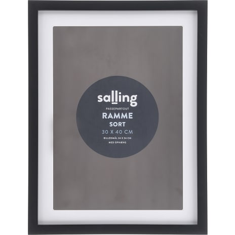 Sort passepartout ramme m. plexiglas - 30x40 cm