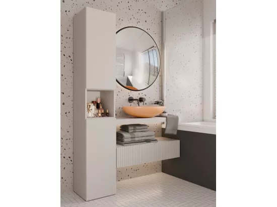 HORTI - Meuble salle de bain avec panier à linge - 31x30x174 cm - Colonne rangement SDB - Beige