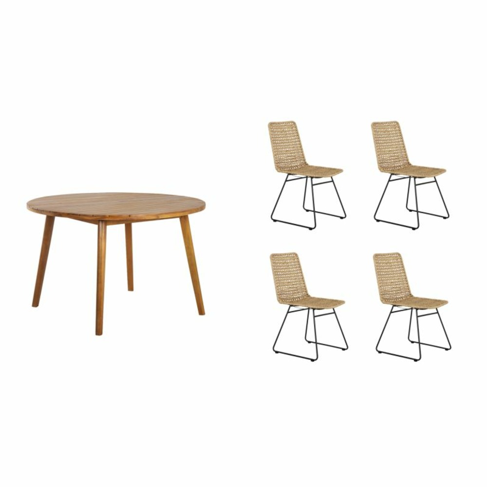 Ensemble table verone en bois d'acacia fsc et 4 chaises de jardin