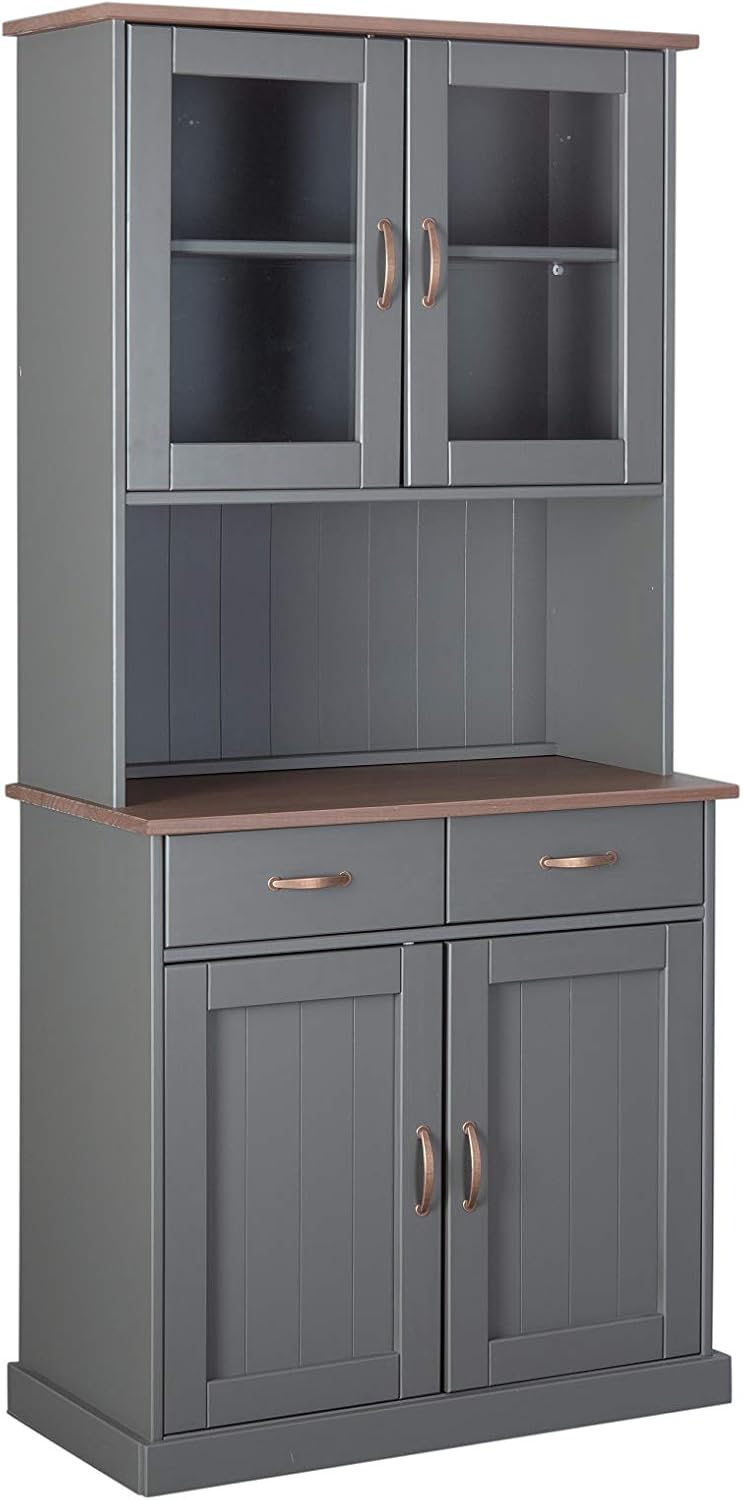 Inter Link – Vitrinenschrank – Buffet-Schrank – Esszimmerschrank – Geschirrschrank - Laudhausstil – Massivholz FSC – 4 Türen – 2 Schubladen – Luzerna 5.1 - Grau/Sepia
