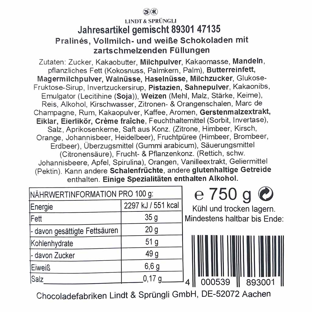 Lindt Jahresartikel 89301 50899 Schokolademischung 750g MHD:30.6.25
