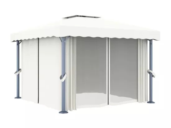 Tonnelle avec rideau 3x3 m Blanc crème Aluminium