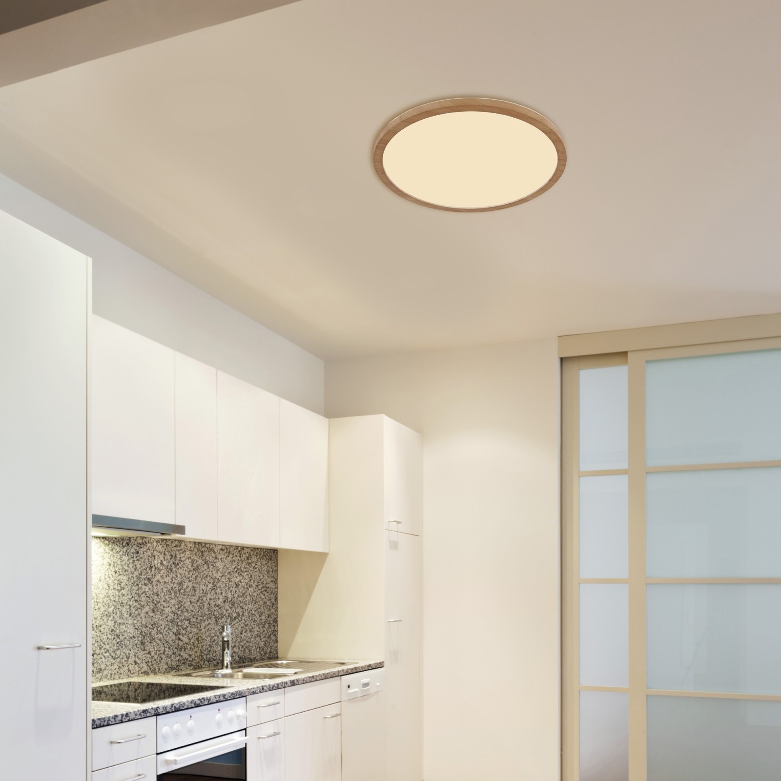 LED-Deckenleuchte - holzfarben - Memoryfunktion - Ø 42 cm