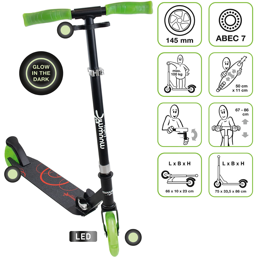 muuwmi Lights Aluminium Scooter GLOW 145 mm, mit Leuchtrollen und Glow-Effekt