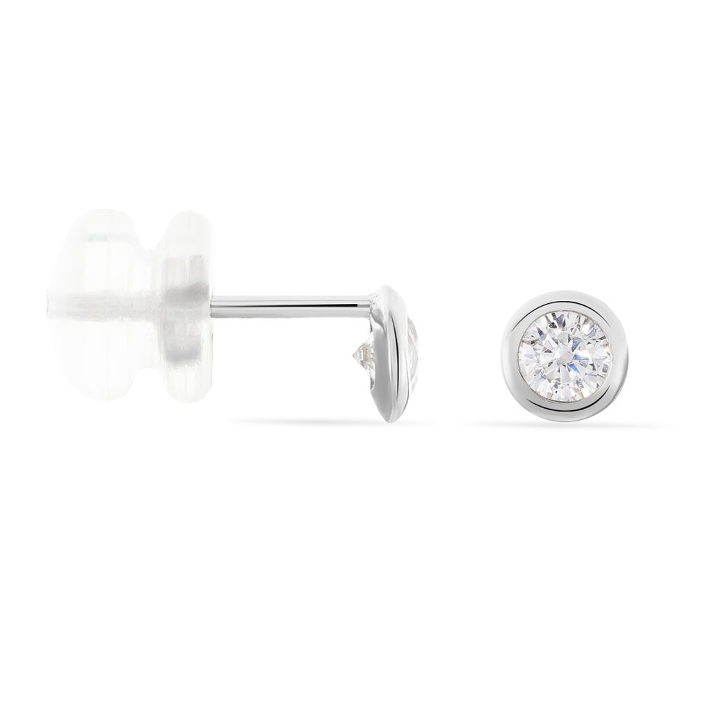 Boucles D'oreilles Puces Daria Serti Clos Or Blanc Oxyde De Zirconium